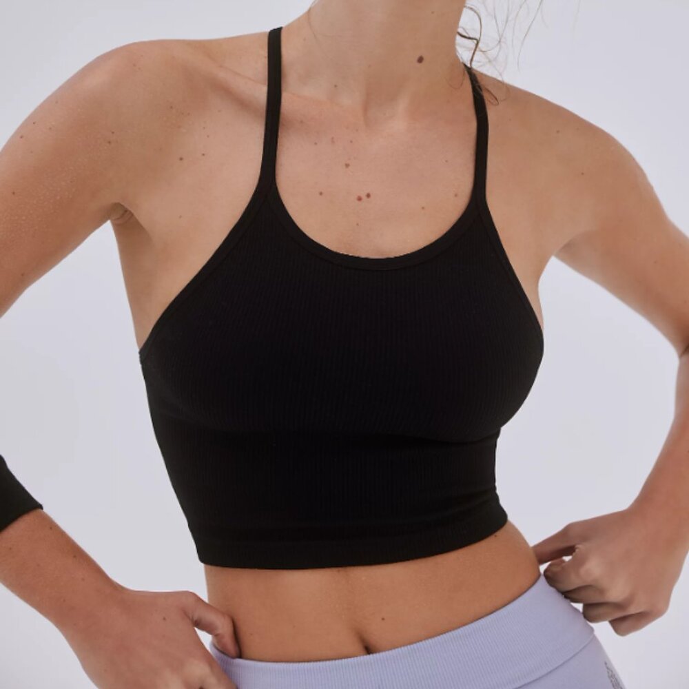 Free People Movement Happiness Runs Crop Tank Ribbed Made in USA